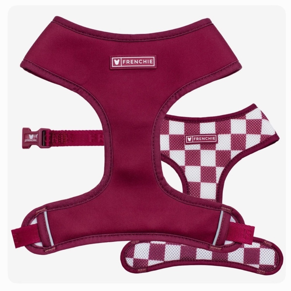Frenchie bulldog, Burgundy reversible Dog Harness and leash! Medium